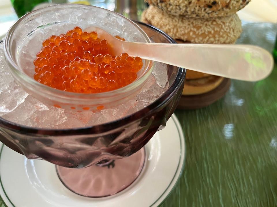 caviar from Sadelle's with mother of pearl spoon