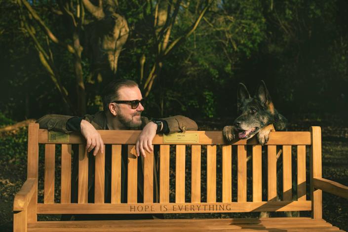 Netflix has donated 25 benches to local councils around the UK as part of a mental health initiative celebrating the launch of the new series of Ricky Gervais&#x002019; After Life. (Netflix/PA)