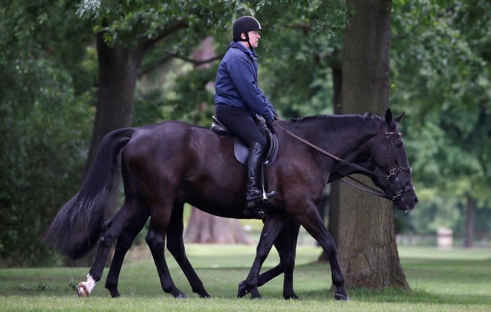 Britain's Prince Andrew rides a horse on the Royal Estate in Windsor (REUTERS)