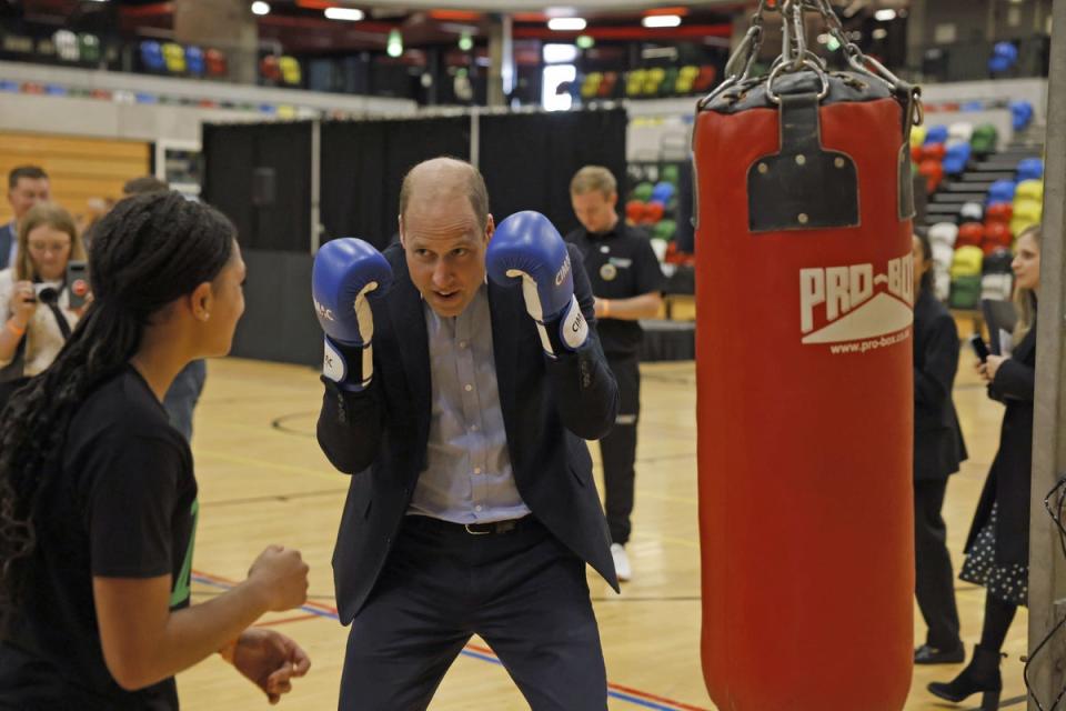 The Prince of Wales boxing during a visit to the Copper Box Arena (Heathcliff O’Malley/Daily Telegraph/PA) (PA Wire)