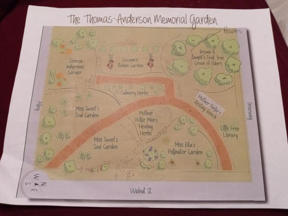 A drawing shows the design of the Thomas Anderson Memorial Garden, which was dedicated in Kent's south end recently.