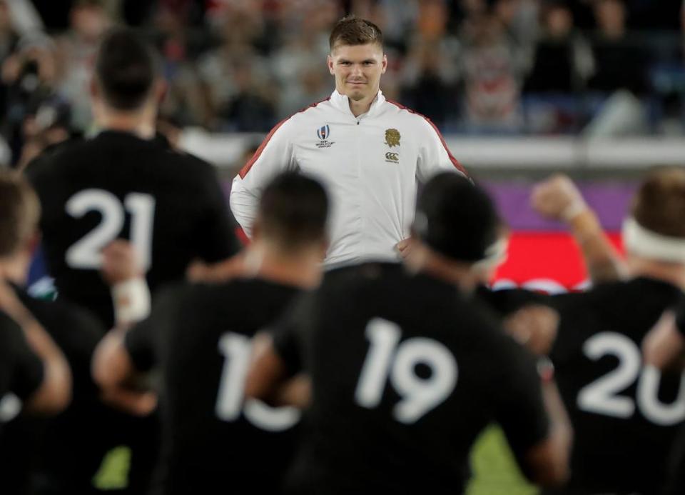 Skipper Owen Farrell faces Haka in Yokohama.