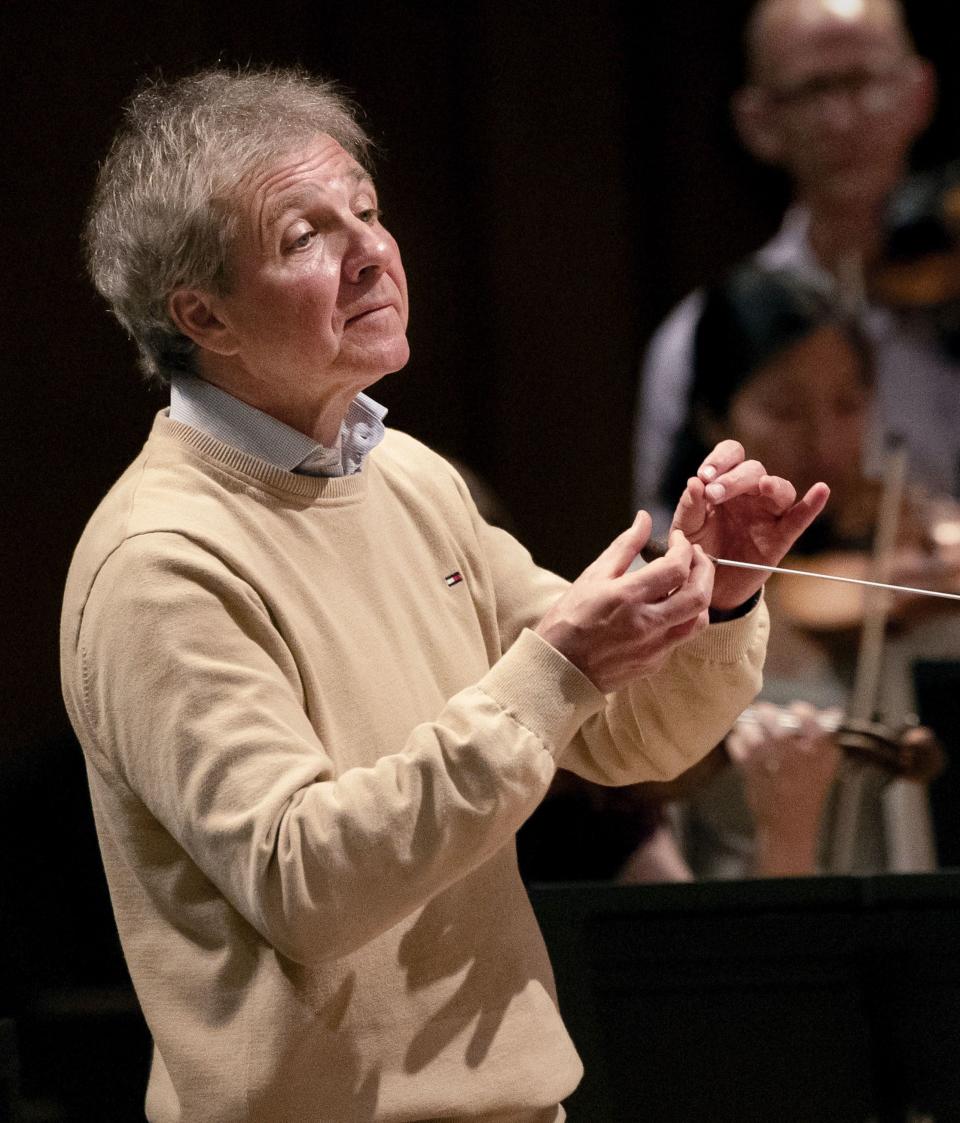 Thierry Fischer, music director of the Utah Symphony, conducts during rehearsal at Abravanel Hall in Salt Lake City on Thursday, May 25, 2023. Fischer concludes his 14 years with the symphony this weekend. | Laura Seitz, Deseret News