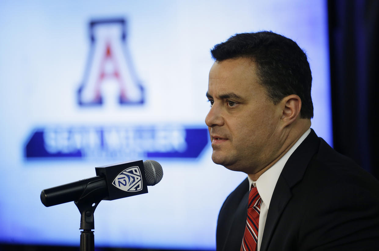 Arizona coach Sean Miller listens to questions during the Pac-12’s media day in San Francisco. (AP)