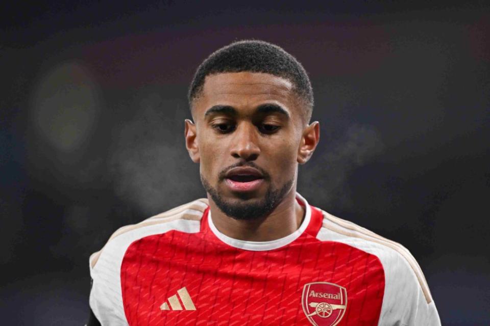 LONDON, ENGLAND - NOVEMBER 29: Reiss Nelson of Arsenal looks on during the UEFA Champions League match between Arsenal FC and RC Lens at Emirates Stadium on November 29, 2023 in London, England. (Photo by Mike Hewitt/Getty Images)