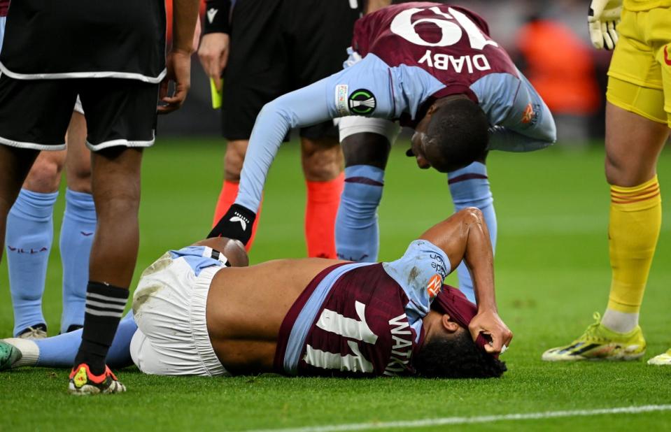 Fear: Ollie Watkins collided with the Ajax goalkeeper (Getty Images)