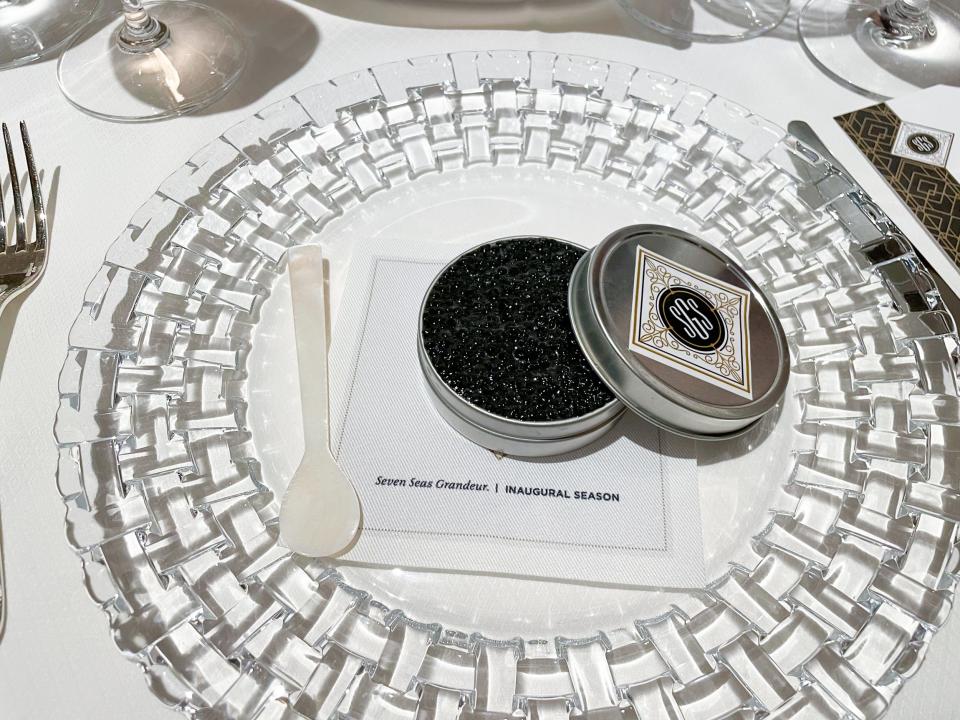truffle-infused potato panna cotta topped with a thin layer of white sturgeon caviar