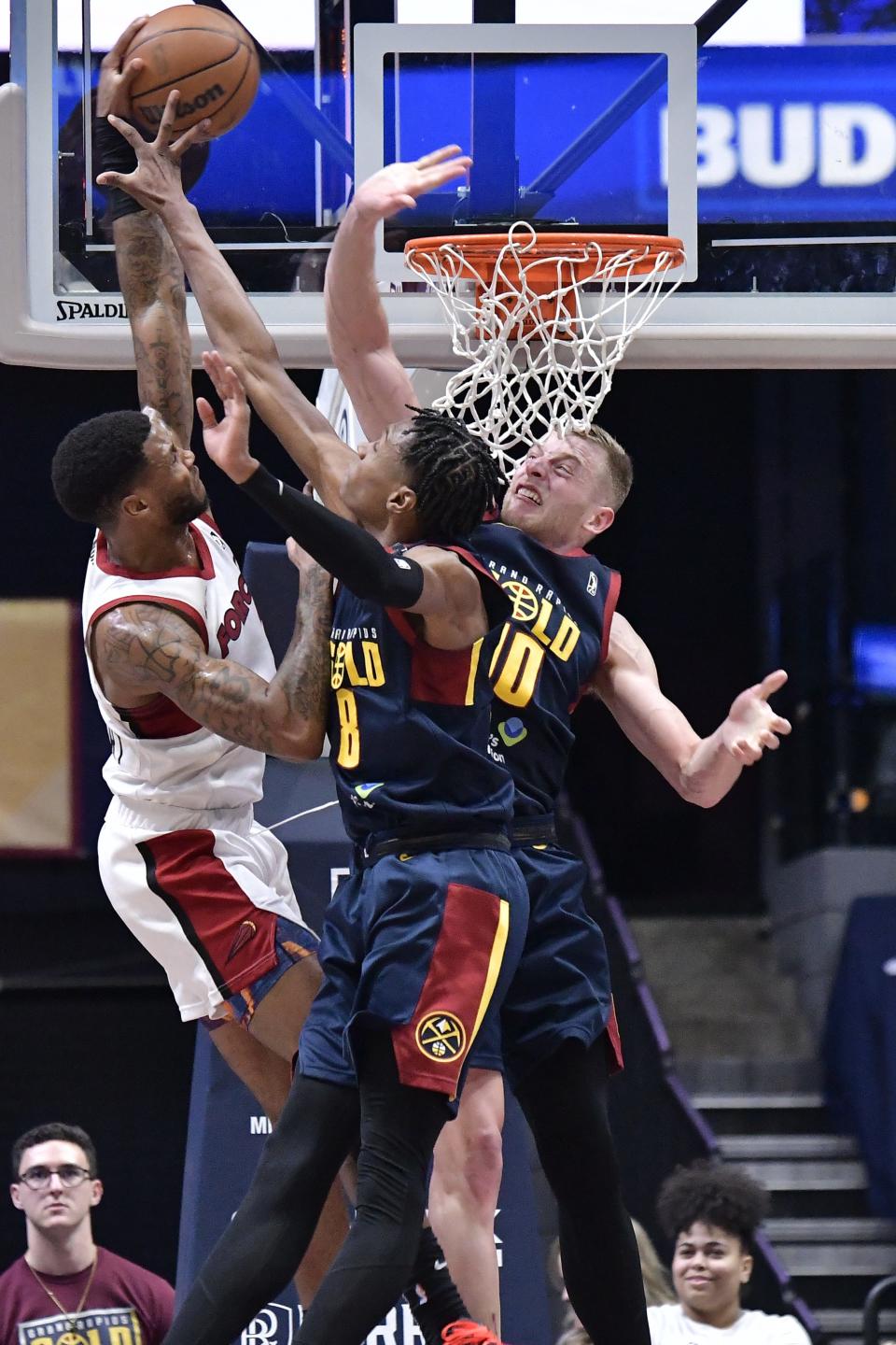 DJ Stewart (left) is averaging 21.6 points per game for the Skyforce this season.