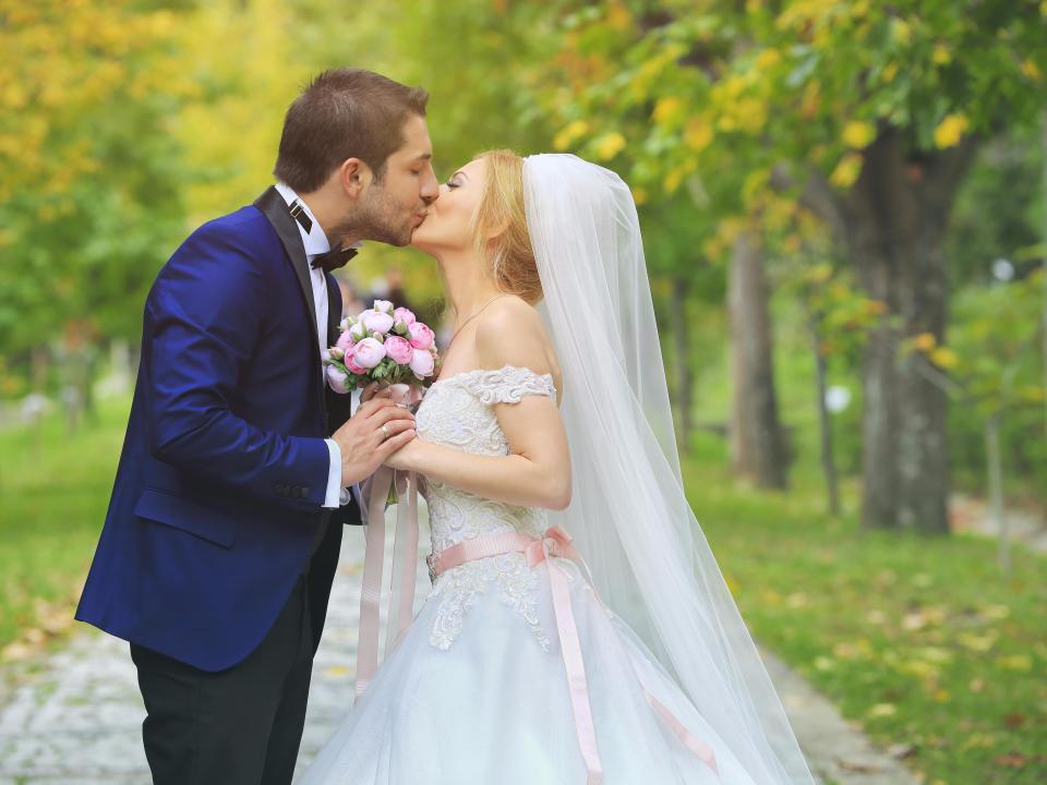 Searches for off the shoulder wedding dresses have seen a huge upsurge, resulting in a 158 per cent increase year on year. Pair your gown with a berry lip colour (which has also seen a 71 per cent rise) to be fully on trend. Photo: Getty