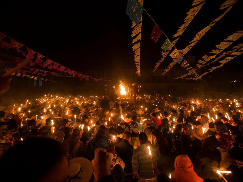 Members of the Purepecha ethnic group take part in the "Fuego Nuevo" (New Fire) celebration.