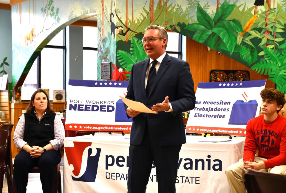 Secretary of the Commonwealth Al Schmidt visited the Lebanon Community Library Tuesday to discuss the need for poll workers in the 2024 elections, The state has roughly 45,000 poll workers across 9,000 during primary and general elections to process registered voters.