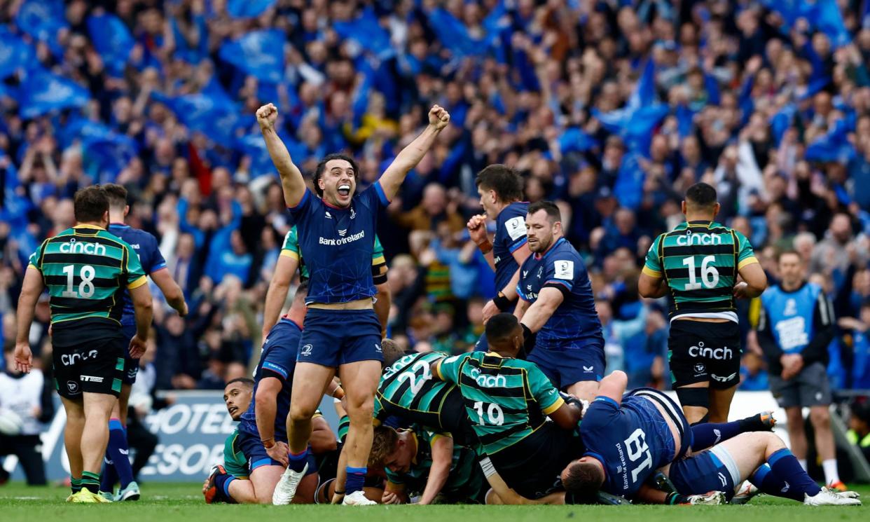 <span>Leinster advanced to the Champions Cup final after defeating Northampton at Croke Park in Dublin.</span><span>Photograph: Clodagh Kilcoyne/Reuters</span>