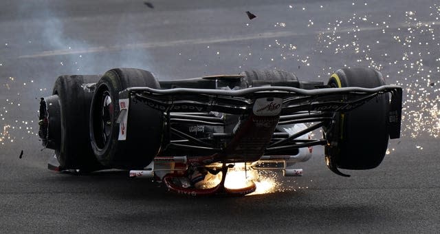 The race had been halted after Alfa Romeo’s Zhou Guanyu crashed (Tim Goode/PA)