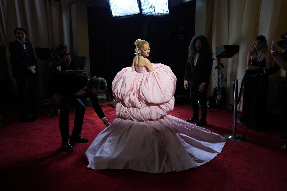 Ariana Grande arrives at the Oscars on Sunday, March 10, 2024, at the Dolby Theatre in Los Angeles. (AP Photo/John Locher)
