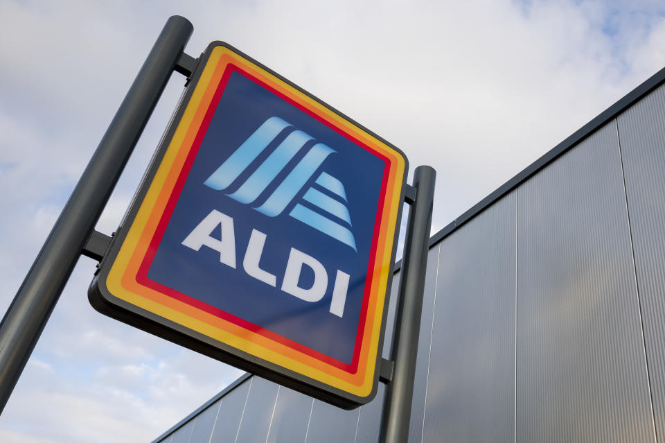 A close-up of an Aldi store sign