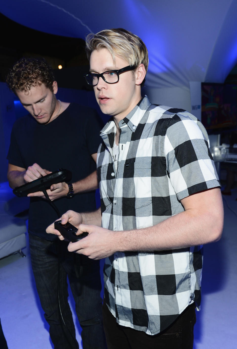 LOS ANGELES, CA - SEPTEMBER 20: Chord Overstreet (R) and guest attend the Nintendo Hosts Wii U Experience In Los Angeles on September 20, 2012 in Los Angeles, California. (Photo by Michael Buckner/Getty Images for Nintendo)