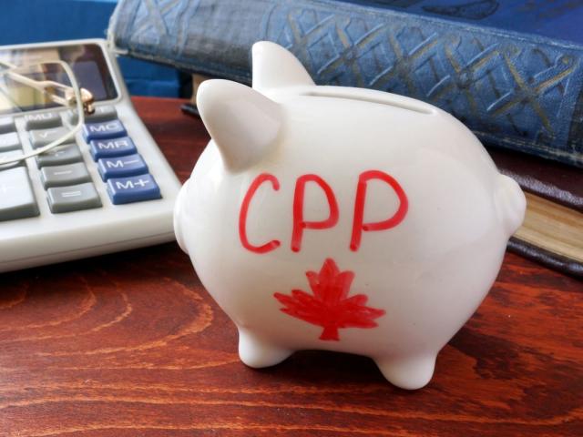 Piggy bank with word CPP. Canada Pension Plan concept.