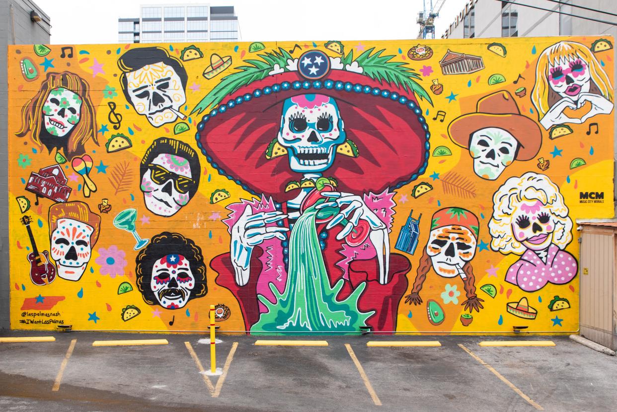 Day of the Dead mural outside Las Palmas restaurant West End location in Nashville