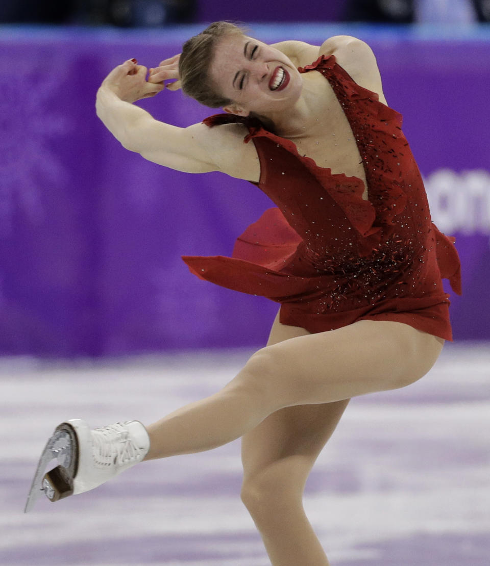 <p>Carolina Kostner of Italy performs during the women’s short program figure skating in the Gangneung Ice Arena at the 2018 Winter Olympics in Gangneung, South Korea, Wednesday, Feb. 21, 2018. (AP Photo/David J. Phillip) </p>