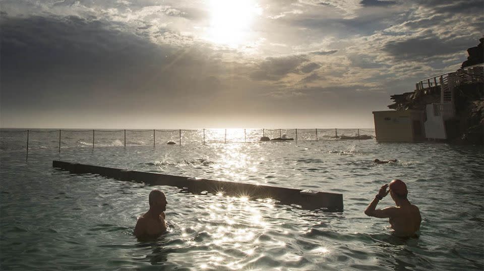 Swimmers cool off at the ocean pool at Bronte Beach, Sydney. Source: Getty