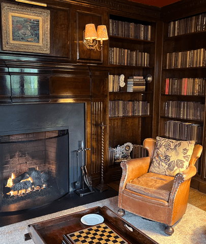 <p>Madeline Hirsch</p> The library at the Mayflower Inn & Spa.
