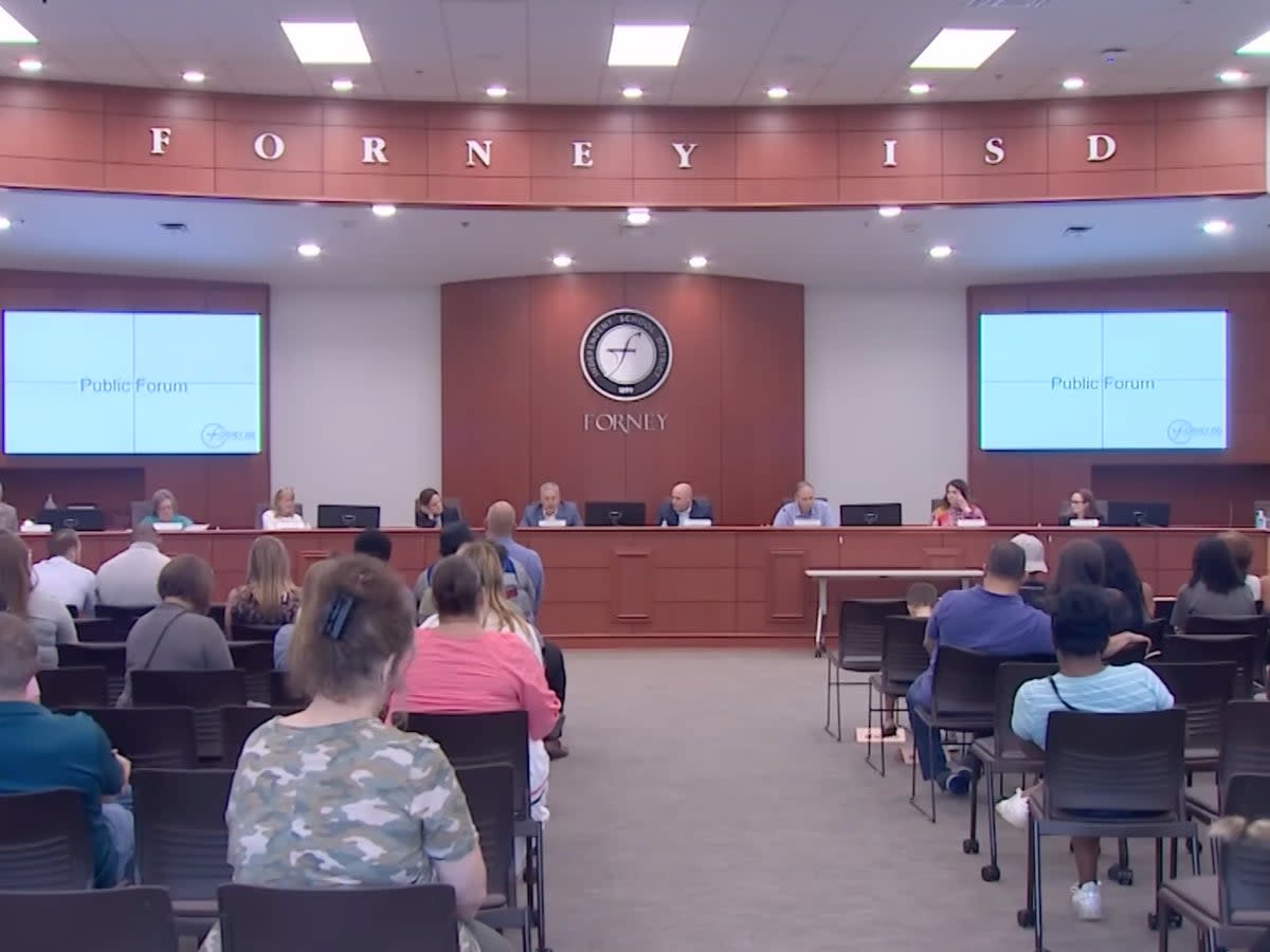 Parents confronted the Forney school board on Monday during a meeting  (WFAA / Forney Independent School District )