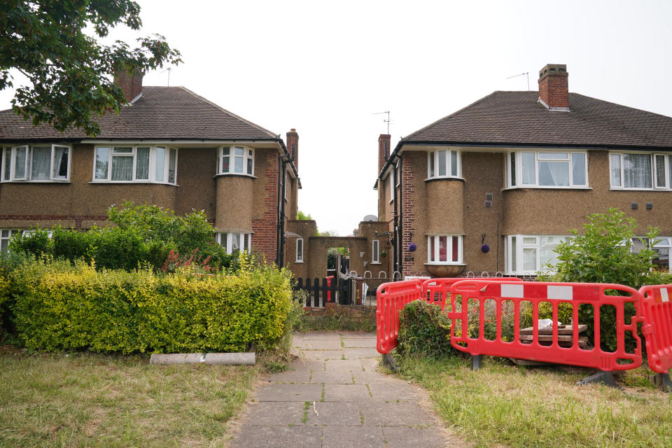 The scene in Bedfont, Hounslow where a three-year-old boy and a girl, 11, are among four people who have been found dead in a flat in west London. Picture date: Saturday June 17, 2023. (Photo by Lucy North/PA Images via Getty Images)