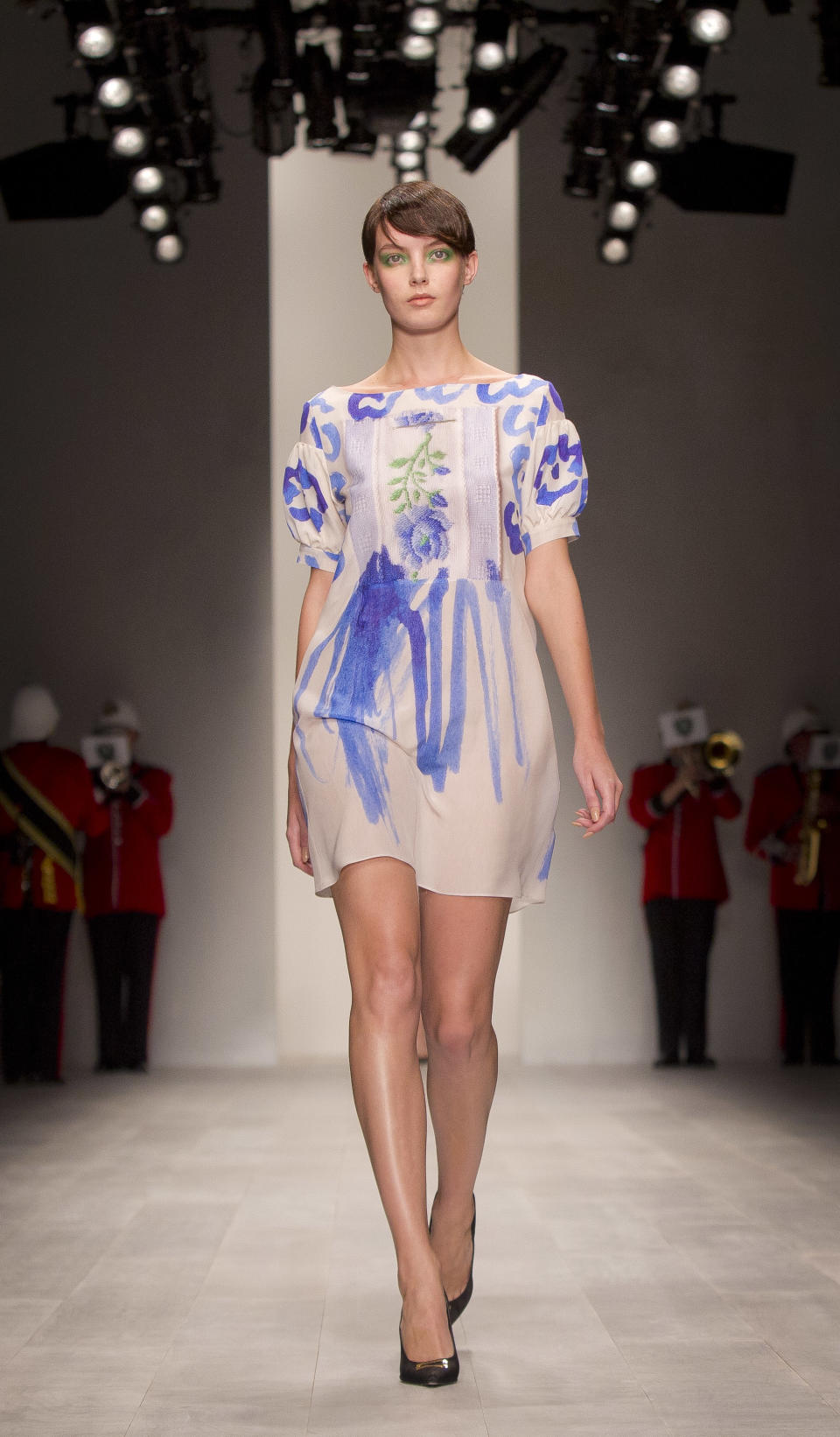 A model wears a design from the Antoni and Alison Spring/Summer 2013 collection during London Fashion Week, Friday, Sept. 14, 2012. (AP Photo/Joel Ryan)