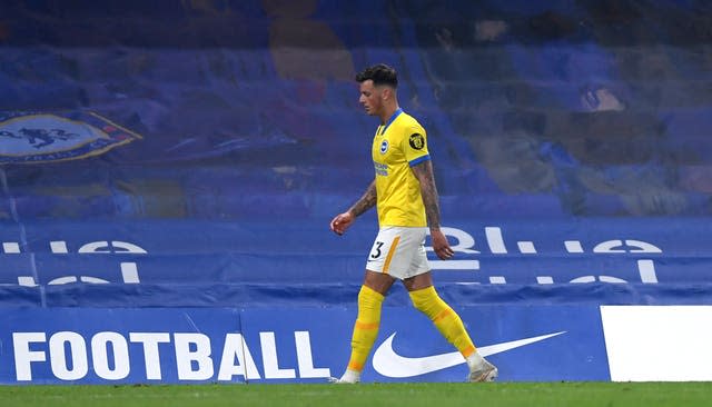 Brighton defender Ben White was sent off at Stamford Bridge