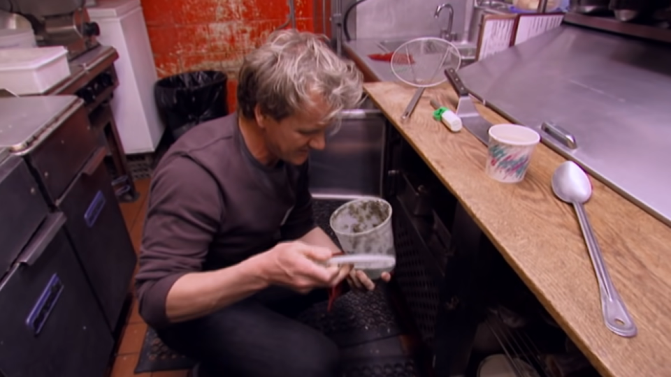 Gordon Ramsay finding the pesto in Kitchen Nightmares.