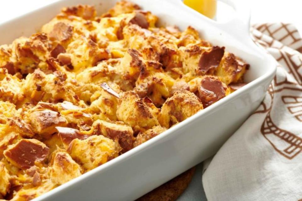 <p>Katie Workman</p><p>A savory bread pudding, or strata, is great way to make a hearty breakfast for a family.</p><p><strong>Get the recipe: <a href="https://themom100.com/recipe/savory-challah-bread-pudding/" rel="nofollow noopener" target="_blank" data-ylk="slk:Savory Challah Bread Pudding;elm:context_link;itc:0;sec:content-canvas" class="link ">Savory Challah Bread Pudding</a></strong></p>