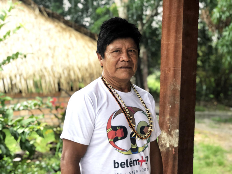 Juarez Munduruku, a tribal chief for the tribe, speaks in an Indigenous neighborhood of Itaituba. (Photo: Alexander C. Kaufman / HuffPost)