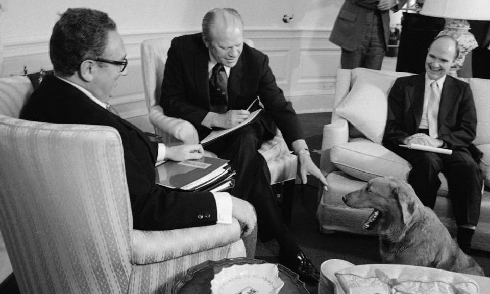 Scowcroft, right, with Henry Kissinger, left, and Gerald Ford in 1974.