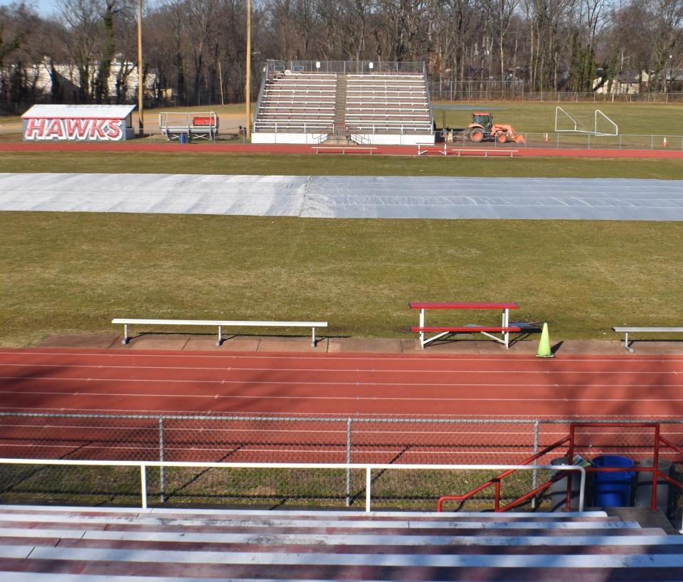 A March 12 referendum appears to have won voter approval for improvements at Haddon Township High School, including bleacher repairs and installation of a turf field. The current field is covered to protect the grass surface.