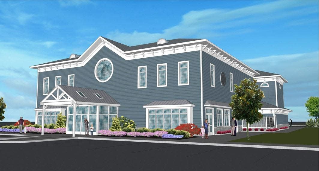 A rendering of the planned Stafford branch of the Ocean County Library, which is under construction at the corner of Routes 9 and 72, with completion expected in January 2025.