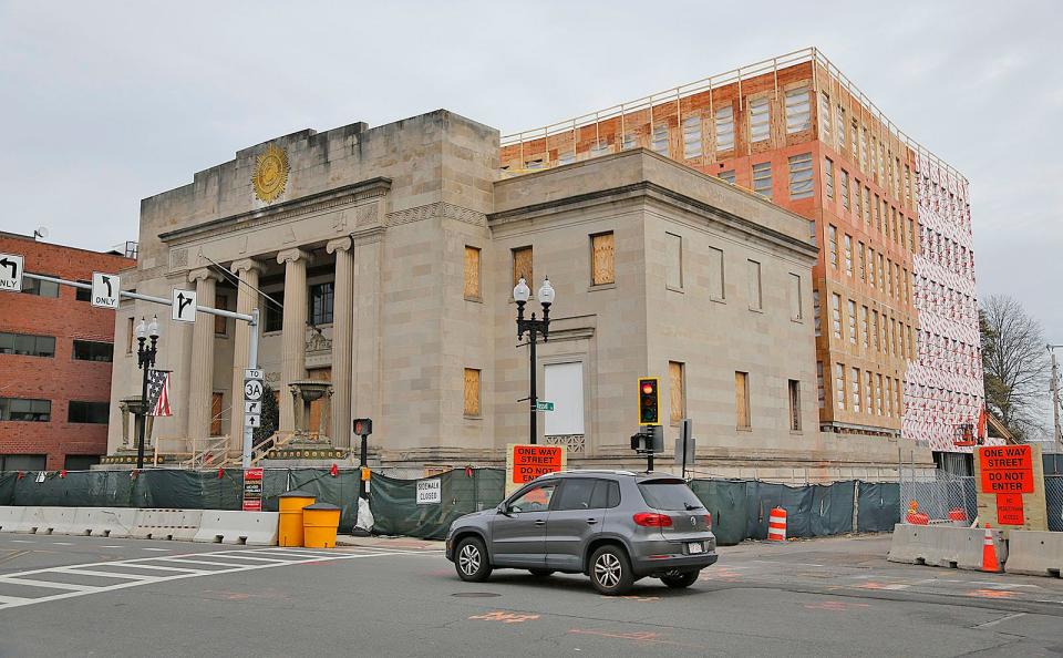 Changes are coming to Quincy Center as FoxRock works on two Hancock Street developments, the former Masonic Hall and the former Citizens Bank building, on Monday, Jan. 2, 2023.