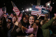 Supporters of U.S. President Barack Obama cheer after networks project Obama as reelected during the Obama Election Night watch party at McCormick Place November 6, 2012 in Chicago, Illinois. Networks project Obama has won reelection against Republican candidate, former Massachusetts Governor Mitt Romney. (Photo by Chip Somodevilla/Getty Images)