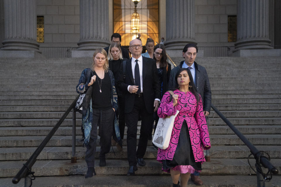 Screenwriter and film director Paul Haggis leaves court after being found guilty in a sexual assault civil lawsuit, Thursday, Nov. 10, 2022, in New York. (AP Photo/John Minchillo)