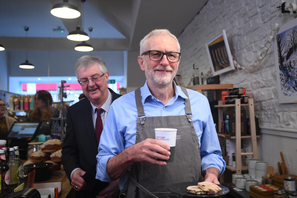 Labour Party leader Jeremy Corbyn in a coffee shop in Barry to mark Small Business Saturday, while on the General Election campaign trail in Wales.