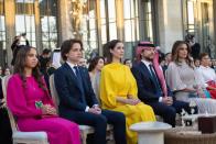 <p>In the front row sat Iman's siblings: Princess Salma, Prince Hashem, her future sister-in-law Rajwa, and Prince Hussein. Queen Rania sat at the end of the row.</p>