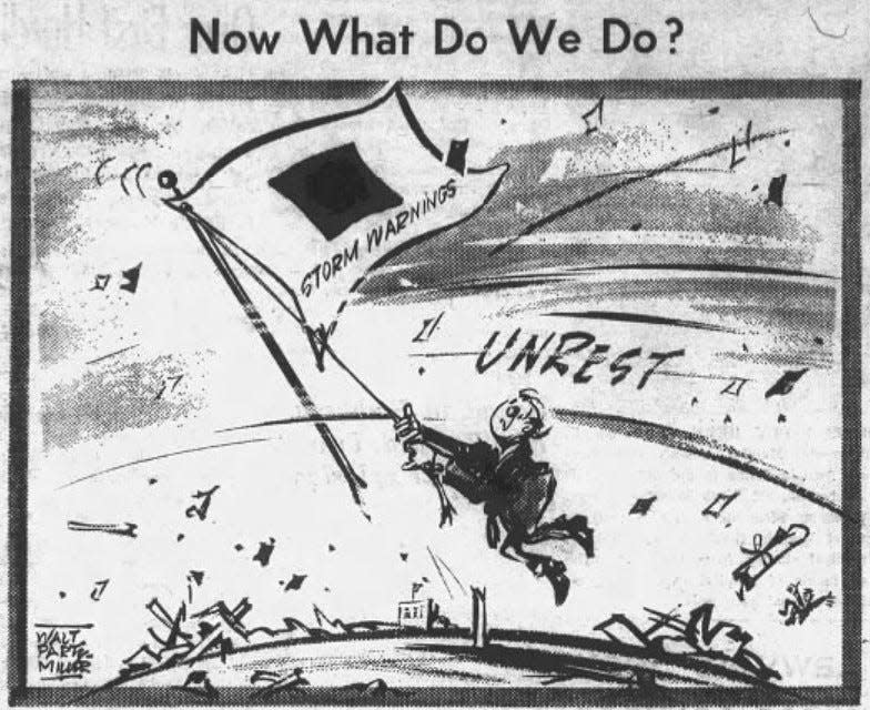 This Walt Partymiller cartoon, published at the tail end of the violence in 1969, could apply to the York County scene or to the turbulence elsewhere at the end of the 1960s. Or both.