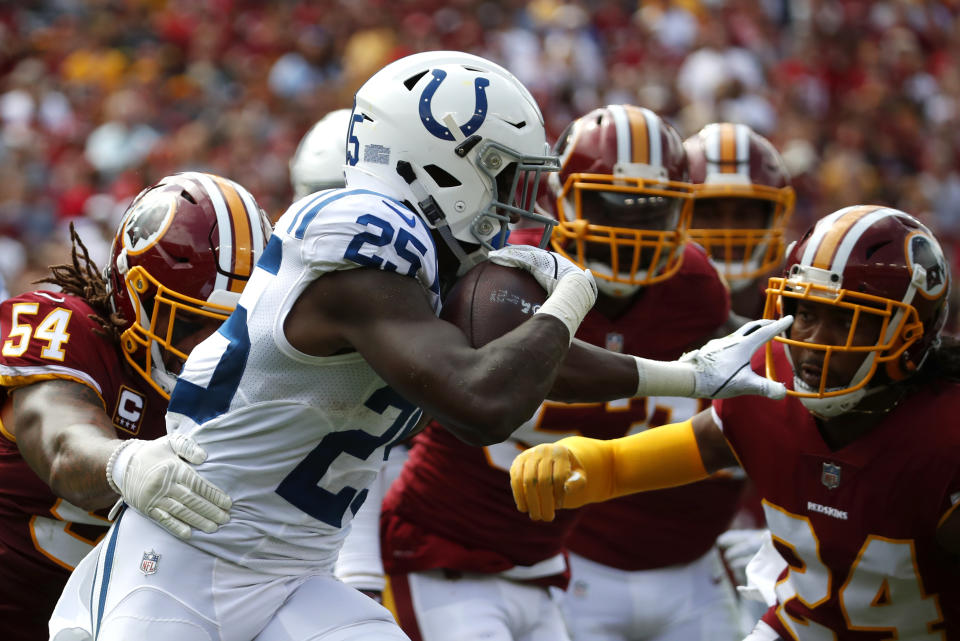 Marlon Mack is atop the Indianapolis backfield hierarchy. (AP Photo/Alex Brandon)