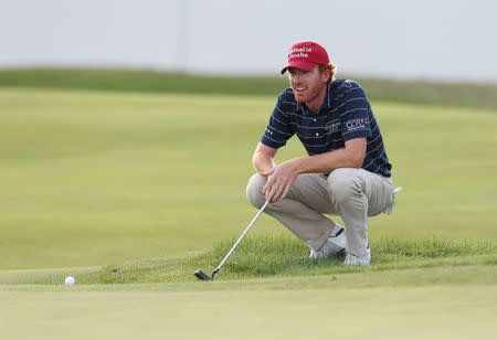 Sep 8, 2016; Carmel, IN, USA; Roberto Castro lines up a putt on the 18th hole during the first round of the BMW Championship at Crooked Stick GC. Mandatory Credit: Brian Spurlock-USA TODAY Sports