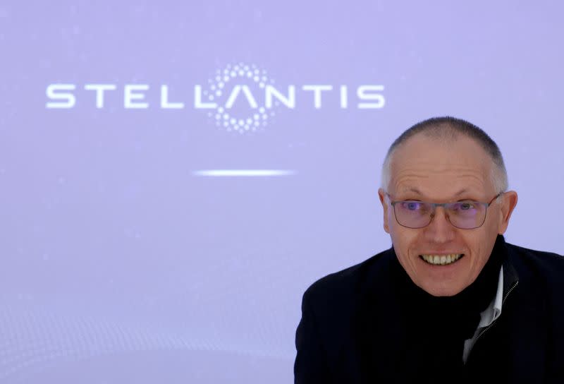 FILE PHOTO: Stellantis CEO Carlos Tavares holds a press conference ahead of visiting the Sevel automaker's plant, in Atessa