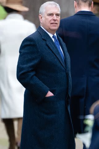 <p>Samir Hussein/WireImage</p> Prince Andrew attends the Christmas service in Sandringham on Dec. 25, 2023.