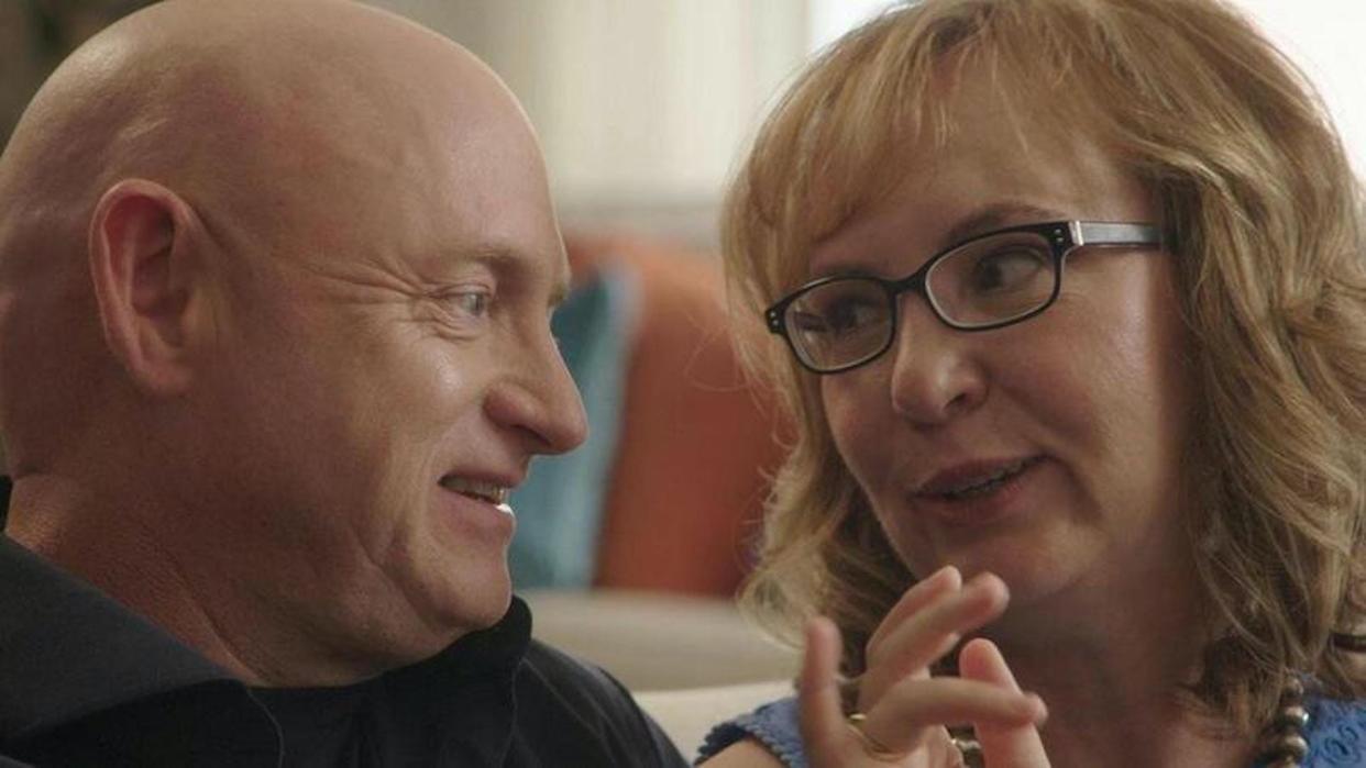 "Gabby Giffords Won't Back Down" traces Giffords' lengthy recovery process with footage taken by her husband, Mark Kelly (left).