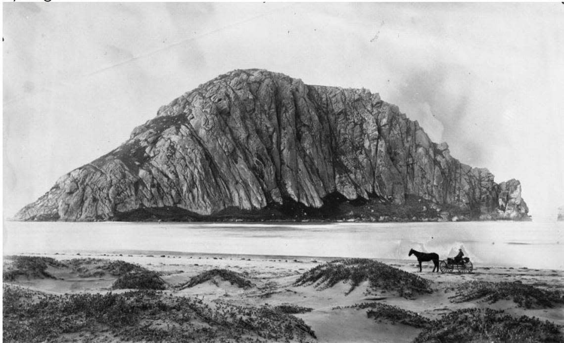 A photo from the 1880s shows Morro Rock before it was quarried, shown here in this capture from a video produced by the Central Coast State Parks Association.