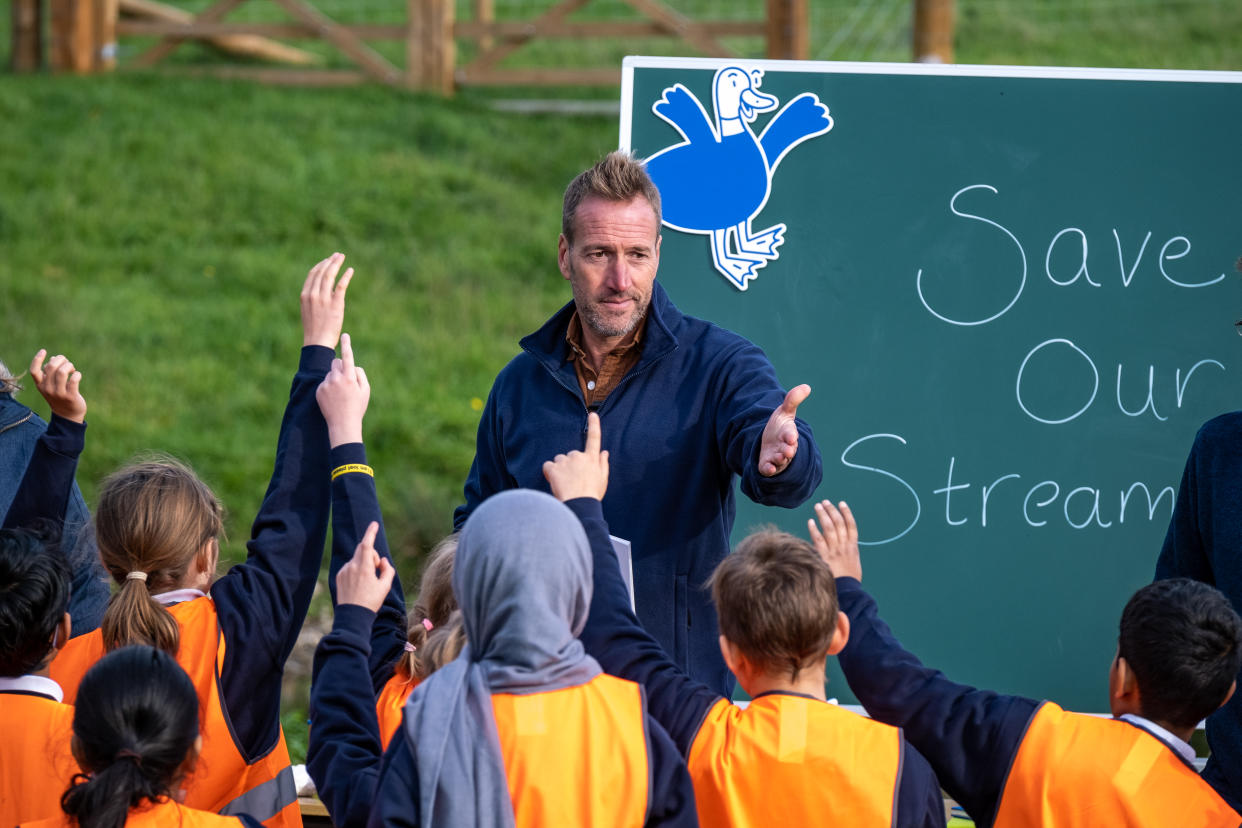 Ben Fogle inspires children from Thomas Harding Junior School to become a stream savers for the launch of Affinity Water's latest Save Our Streams campaign. 