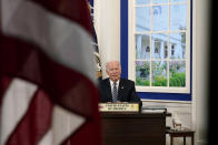 President Joe Biden participates virtually in the U.S.-ASEAN Summit from the South Court Auditorium on the White House complex in Washington, Tuesday, Oct. 26, 2021. It is the first time the United States has participated in the 10-member Association of Southeast Asian Nations since 2017, when President Donald Trump participated in the summit. (AP Photo/Susan Walsh)