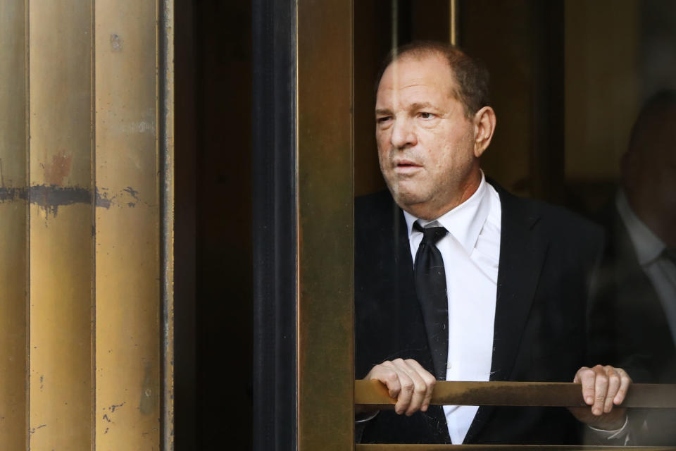 NEW YORK, NEW YORK - AUGUST 26: Harvey Weinstein exits court after an arraignment over a new indictment for sexual assault on August 26, 2019 in New York City. The new charges against the movie mogul are from an indictment involving the actor Annabella Sciorra. Weinstein plead not guilty on all charges and his sex-crimes trial has been delayed until January.  (Photo by Spencer Platt/Getty Images)